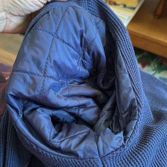 David Brook maroon/navy blue plaid flannel shacket with knit waffle weave lining - Picture 11 of 11